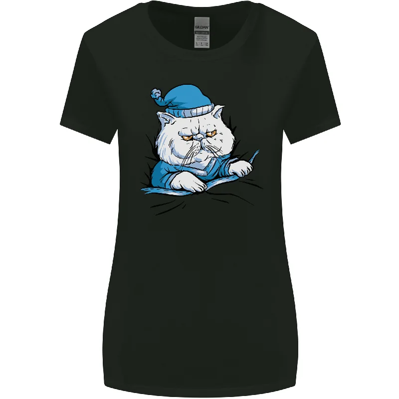 A Cat In Bed Under the Duvet Womens Wider Cut T-Shirt Collared T-Shirt Boat Neck A-Line