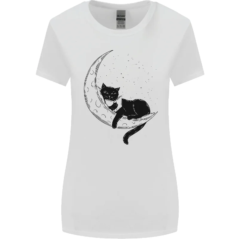 A Cat Reading a Book on the Moon Womens Wider Cut T-Shirt Anti-Shrink Durable Soft