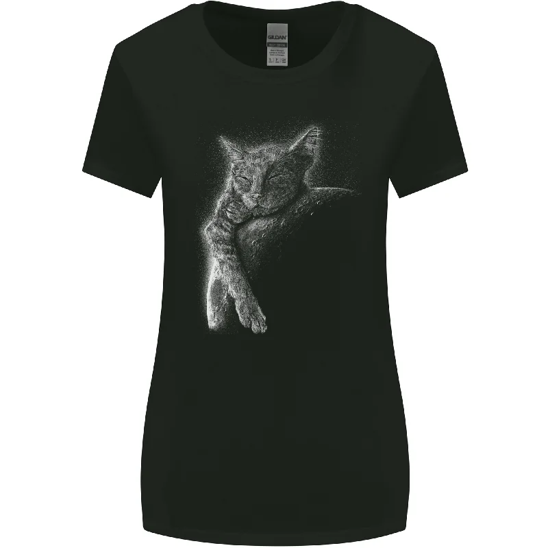 A Cat Sleeping on the Moon Womens Wider Cut T-Shirt Anti-Shrink Durable Soft