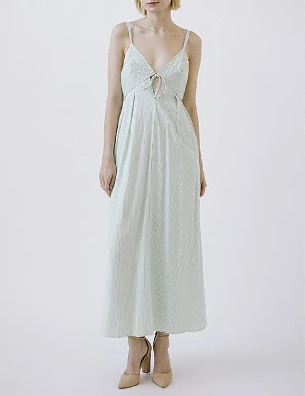 Aster Green Striped Tied-Front Midi Dress Comfortable Floral Print Midi Dress