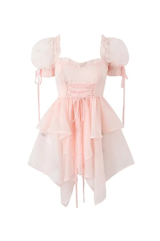Asymmetric Bow Tie Puff Sleeve Lace Up Organza Summer Ruffle Tiered Mini Dress Comfortable Off-Shoulder Mini Dress Asymmetric Bow Tie Puff Sleeve Lace Up Organza Summer Ruffle Tiered Mini Dress Comfortable Off-Shoulder Mini Dress