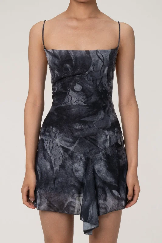 Asymmetric Cowl Neck Lace Up Backless Ruffle Printed Mesh Party Mini Dress Stylish Sweetheart Mini Dress Asymmetric Cowl Neck Lace Up Backless Ruffle Printed Mesh Party Mini Dress Stylish Sweetheart Mini Dress