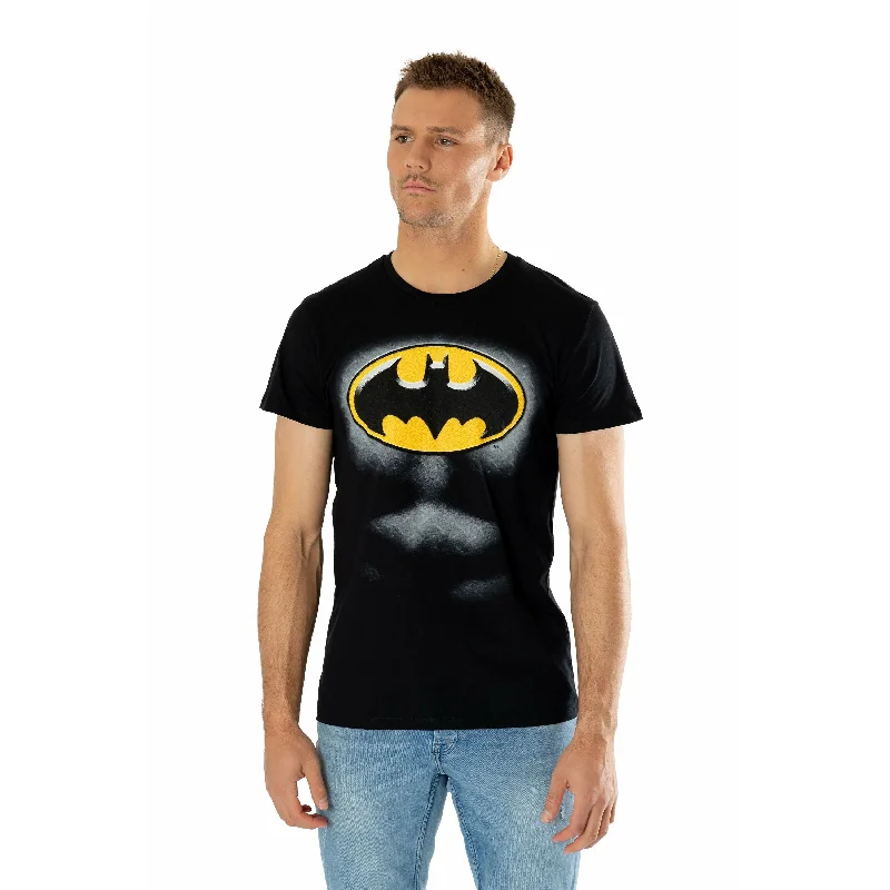 Batman Black Ripped Bevel T-Shirt DC Adult Nylon Fabric Polyester Fabric Spandex Fabric Batman Black Ripped Bevel T-Shirt DC Adult Nylon Fabric Polyester Fabric Spandex Fabric