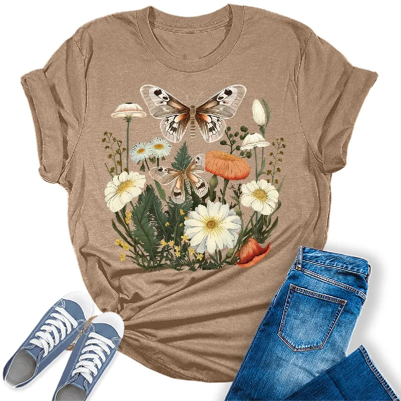 Beautiful Flower Butterfly Graphic Tees for Women Welt Pockets Slit Pockets Flap Pockets Beautiful Flower Butterfly Graphic Tees for Women Welt Pockets Slit Pockets Flap Pockets