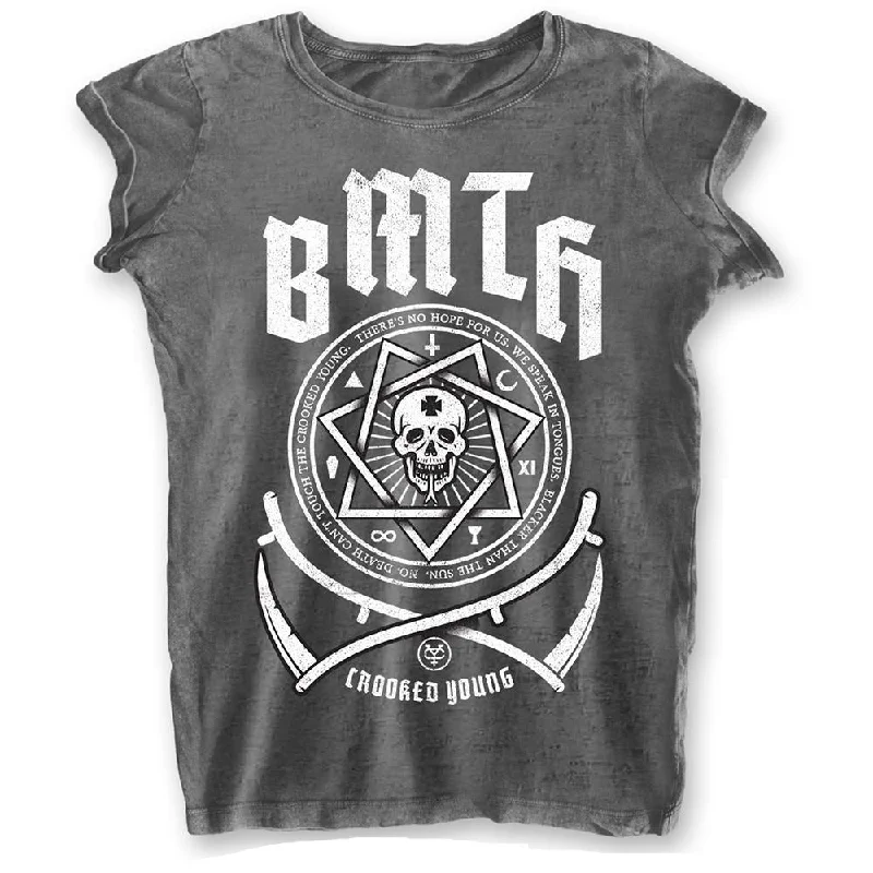 Bring Me The Horizon Ladies Fashion T-Shirt: Crooked Young (Burn Out) Machine Wash Dry Clean Hand Wash