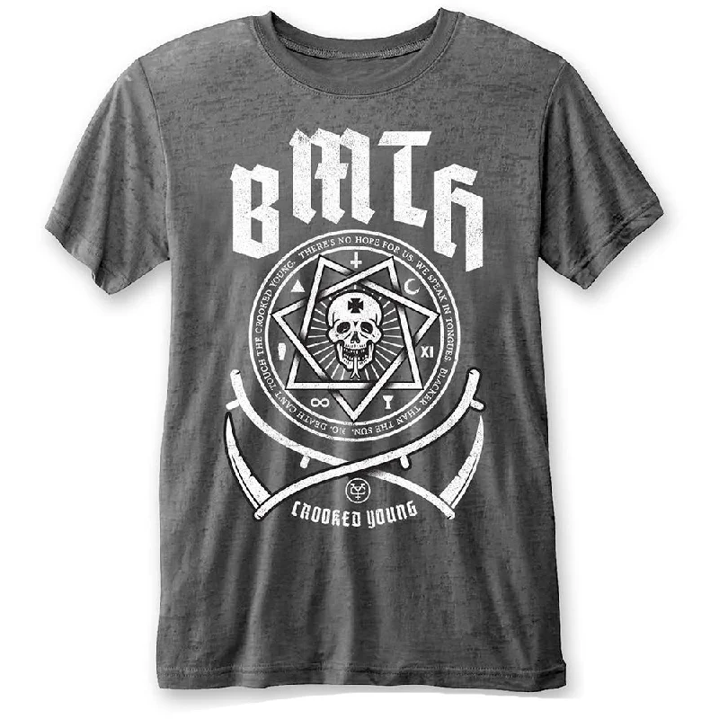 Bring Me The Horizon Unisex Fashion T-Shirt: Crooked Young (Burn Out) Collared Crew Neck Turtle Neck Bring Me The Horizon Unisex Fashion T-Shirt: Crooked Young (Burn Out) Collared Crew Neck Turtle Neck