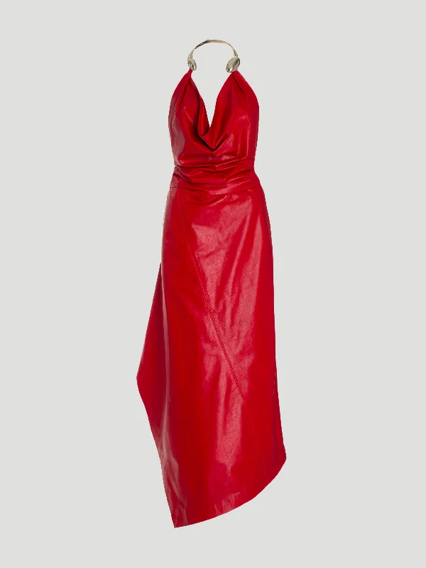 Calithea Draped Halter Midi Dress Fashionable Sheer Sleeve Midi Dress