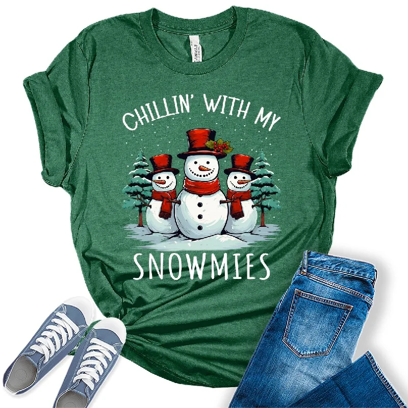 Chillin' With My Snowmies Snowman Funny Womens Christmas T-shirt Knit Fabric Woven Fabric Fleece Fabric Chillin' With My Snowmies Snowman Funny Womens Christmas T-shirt Knit Fabric Woven Fabric Fleece Fabric