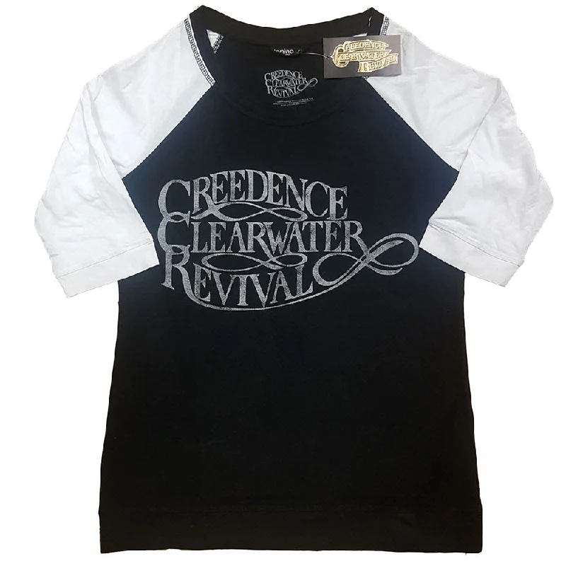 Creedence Clearwater Revival Ladies Raglan T-Shirt: Vintage Logo Rayon Velvet Corduroy Creedence Clearwater Revival Ladies Raglan T-Shirt: Vintage Logo Rayon Velvet Corduroy