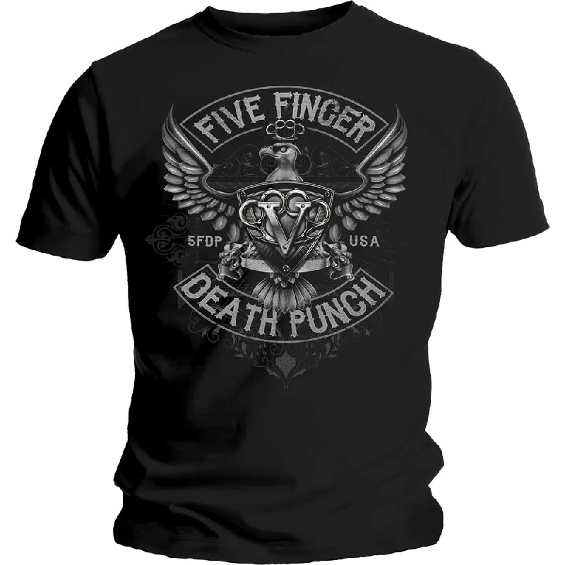 Five Finger Death Punch | Official Band T-Shirt | Howe Eagle Crest Spandex Blend Rayon Blend Denim Blend Five Finger Death Punch | Official Band T-Shirt | Howe Eagle Crest Spandex Blend Rayon Blend Denim Blend
