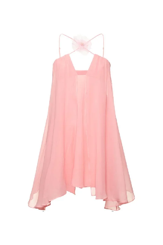 Flowy Rosette Corsage Crossed Spaghetti Strap Chiffon Babydoll Mini Dress Comfortable Fit-and-Flare Mini Dress Flowy Rosette Corsage Crossed Spaghetti Strap Chiffon Babydoll Mini Dress Comfortable Fit-and-Flare Mini Dress