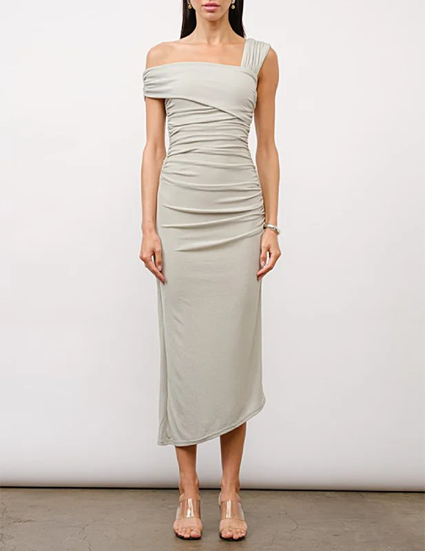 Francisca Asymmetrical One-Shoulder Midi Dress Trendy Floral Wrap Midi Dress