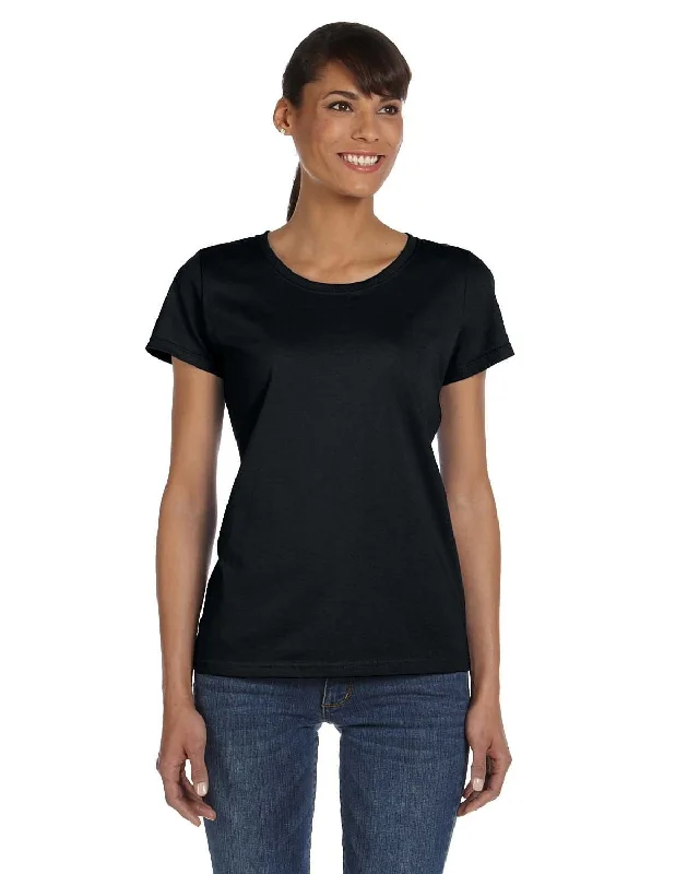 Fruit of the Loom Ladies Heavy Cotton T-Shirt | Black V-Neck T-Shirt Long Sleeve Cotton