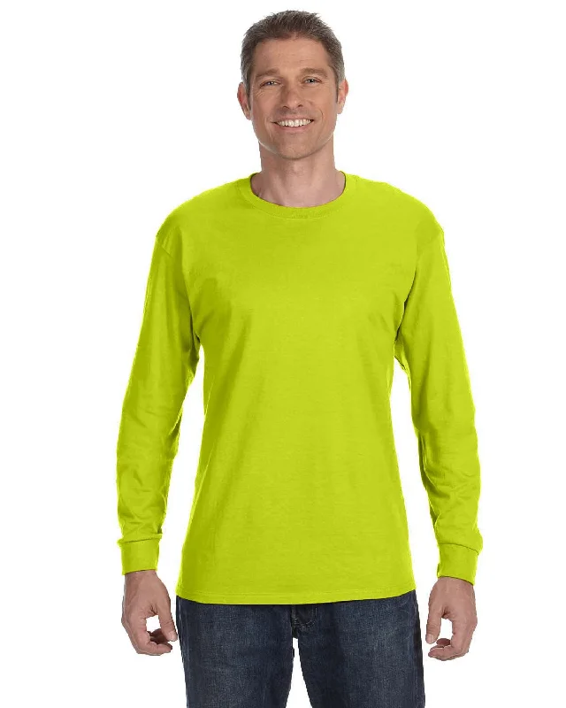 Gildan Heavy Cotton Long Sleeve T-Shirt | Safety Green Hooded Caped Shawl Collar