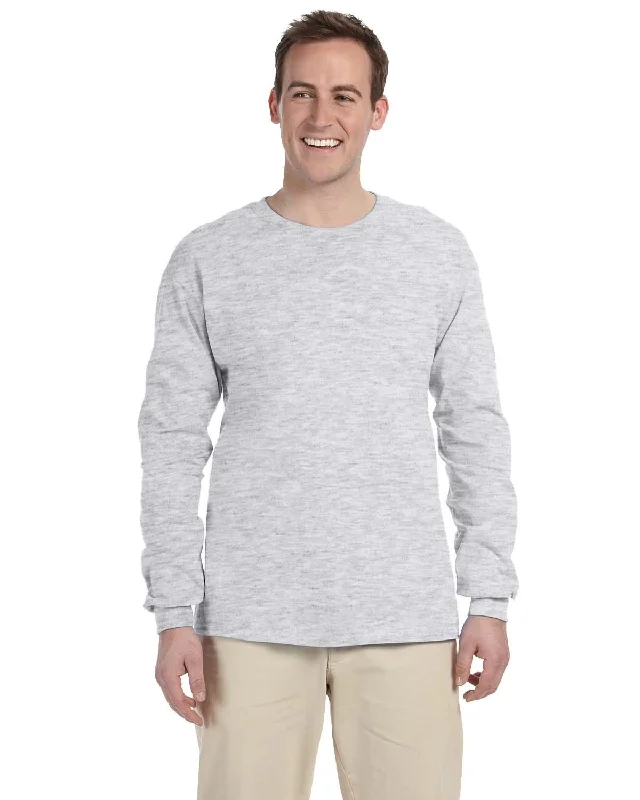 Gildan Ultra Cotton Heavyweight Long Sleeve T-Shirt | Ash Grey Hooded Caped Shawl Collar