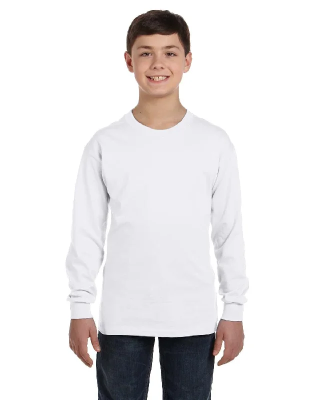 Gildan Youth Heavy Cotton Long Sleeve T-Shirt | White Ribbed Striped Patterned