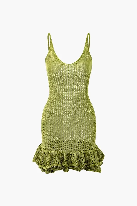 Green Crochet Mini Dress Elegant Satin Mini Dress