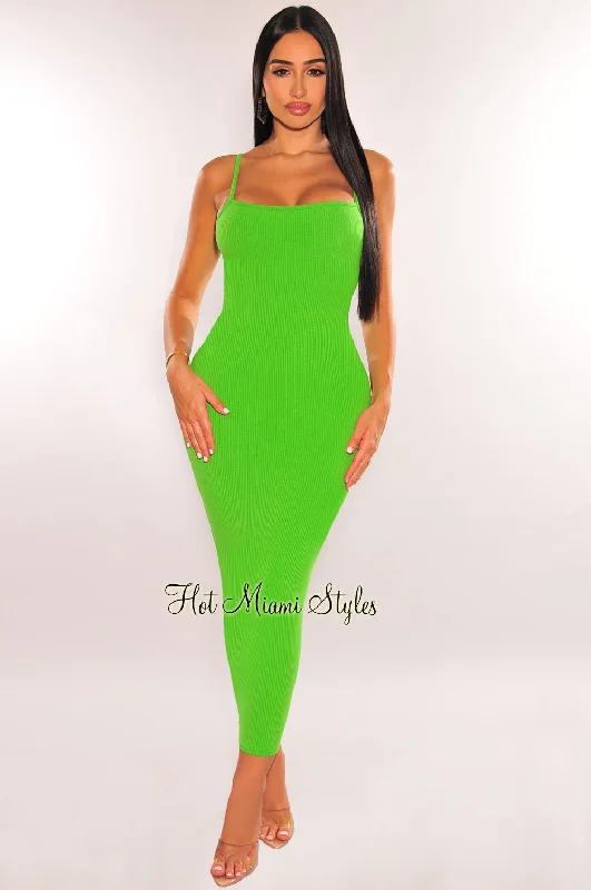 Green Ribbed Spaghetti Strap Cut Out Back Midi Dress Elegant Satin Button Midi Dress Green Ribbed Spaghetti Strap Cut Out Back Midi Dress Elegant Satin Button Midi Dress
