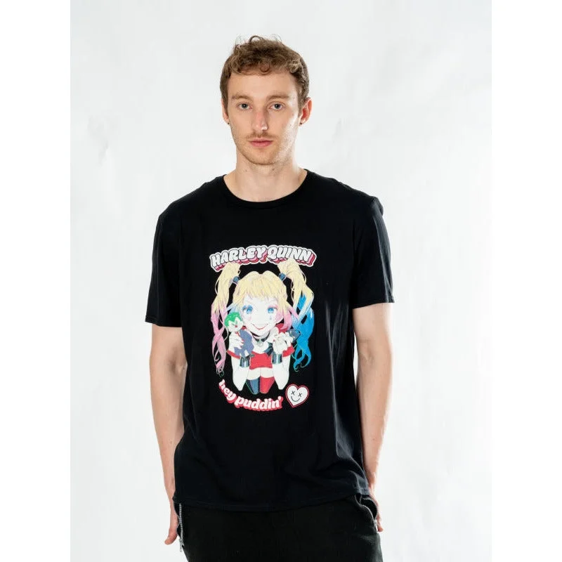 Harley Quinn Black Adult Anime Puddin T-Shirt DC Nylon Fabric Polyester Fabric Spandex Fabric Harley Quinn Black Adult Anime Puddin T-Shirt DC Nylon Fabric Polyester Fabric Spandex Fabric