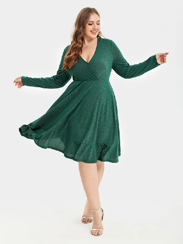 V-Neck Ruffle Hem Glitter Party Midi Dress Elegant Floral Skirt Midi Dress