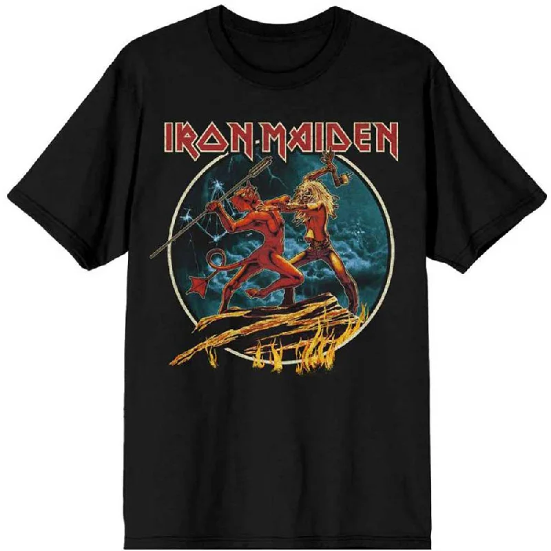 Iron Maiden | Official Band T-Shirt | Number of the Beast Run To The Hills Circular Notch Collar Peter Pan Collar Cowl Neck Iron Maiden | Official Band T-Shirt | Number of the Beast Run To The Hills Circular Notch Collar Peter Pan Collar Cowl Neck