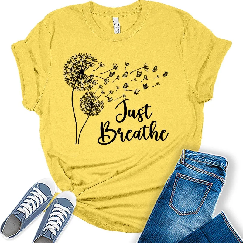 Womens Dandelion Graphic T-Shirts Just Breathe Teen Girls Cute Trendy Clothes Casual Tee Tops Cozy Warm Stylish Womens Dandelion Graphic T-Shirts Just Breathe Teen Girls Cute Trendy Clothes Casual Tee Tops Cozy Warm Stylish