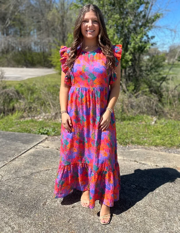 Livin' for the Sun Floral Print Midi Dress Elegant Pleated Detail Midi Dress