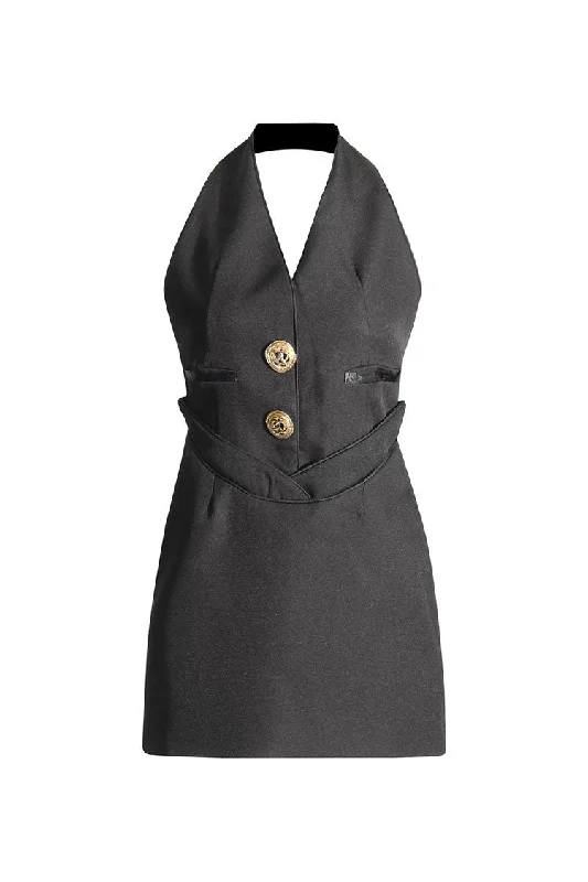 Luxe Halter Sleeveless Drop Waist Backless Bodycon Crepe Party Mini Dress Trendy Camisole Mini Dress Luxe Halter Sleeveless Drop Waist Backless Bodycon Crepe Party Mini Dress Trendy Camisole Mini Dress