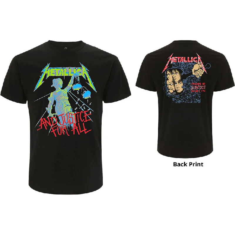 Metallica | Official Band T-Shirt | And Justice For All (Original) (Back Print) Notch Collar Peter Pan Collar Cowl Neck Metallica | Official Band T-Shirt | And Justice For All (Original) (Back Print) Notch Collar Peter Pan Collar Cowl Neck