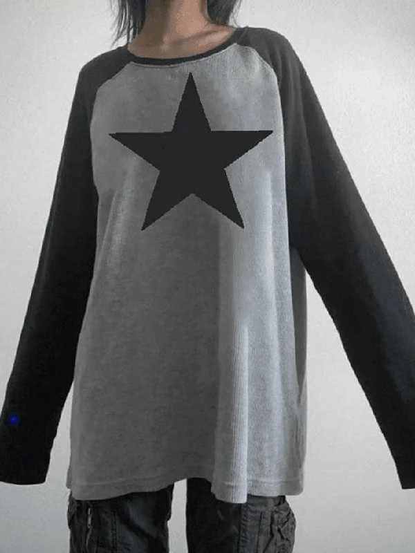 Vintage Star Y2K Long Sleeve Tee Graphic T-Shirt Round Neck Polyester