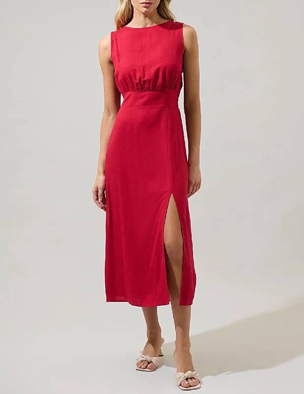 Mirabel Sleeveless Boatneck Midi Dress Comfortable Button Front Midi Dress