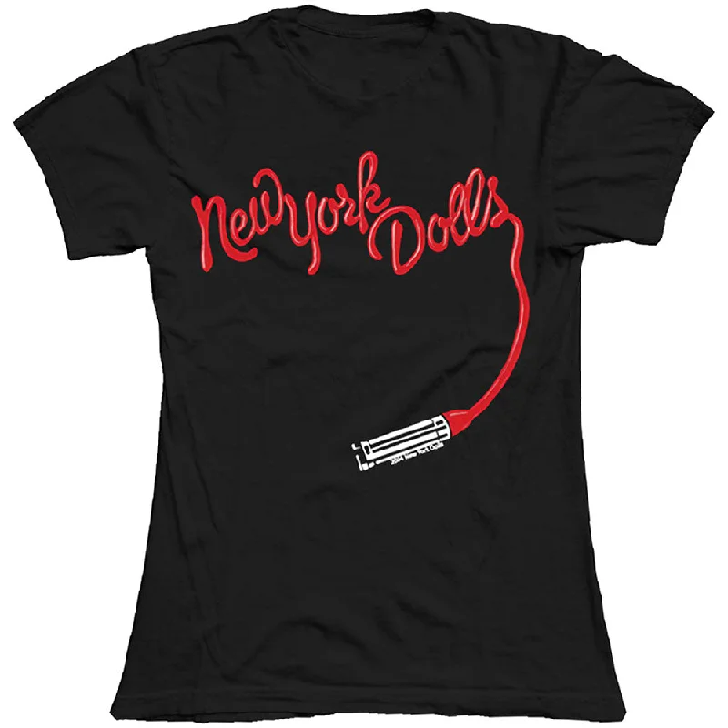 New York Dolls | Official Ladies T-shirt | Lipstick Logo Houndstooth Herringbone Solid New York Dolls | Official Ladies T-shirt | Lipstick Logo Houndstooth Herringbone Solid