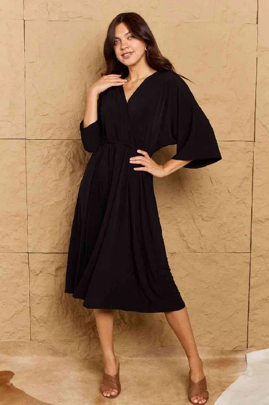 Solid Surplice Midi Dress Fashionable Pencil Midi Dress