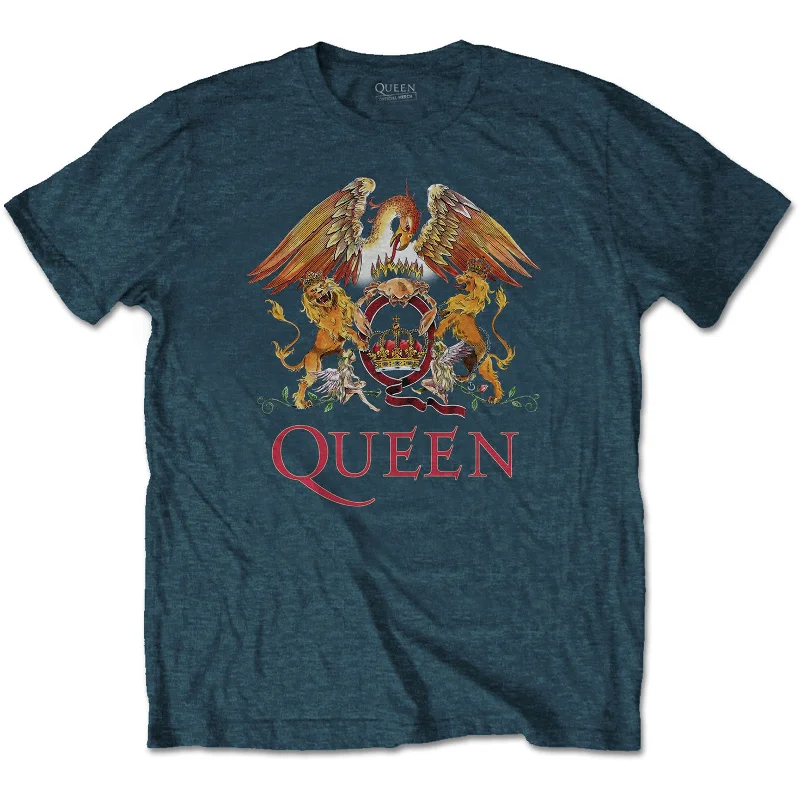 Queen | Official Band T-Shirt | Classic Crest Mesh Blend Leather Blend Suede Blend