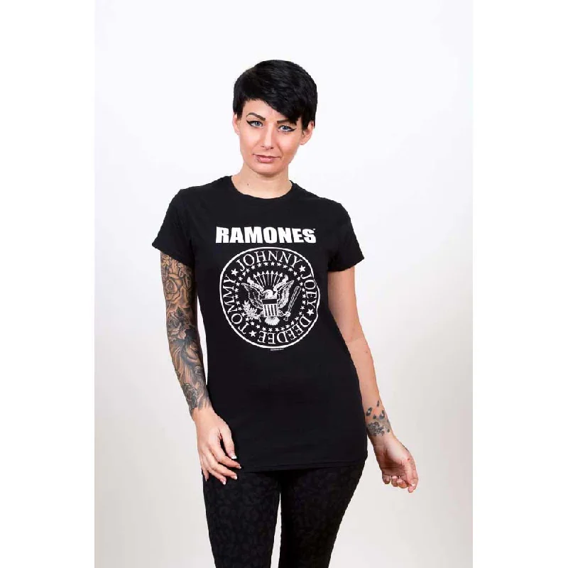 Ramones Ladies T-Shirt: Seal (Skinny Fit) Collared T-Shirt Boat Neck A-Line