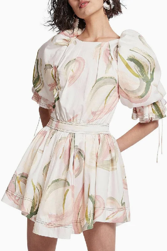 Ruffle Puff Sleeve Cutout Black Floral Printed Mini Dress - White Trendy Off-Shoulder Dress Mini Ruffle Puff Sleeve Cutout Black Floral Printed Mini Dress - White Trendy Off-Shoulder Dress Mini