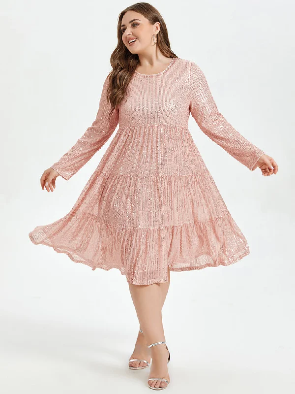 Solid Ruffle Hem Sequin Midi Dress Cozy Midi Dress with Pockets