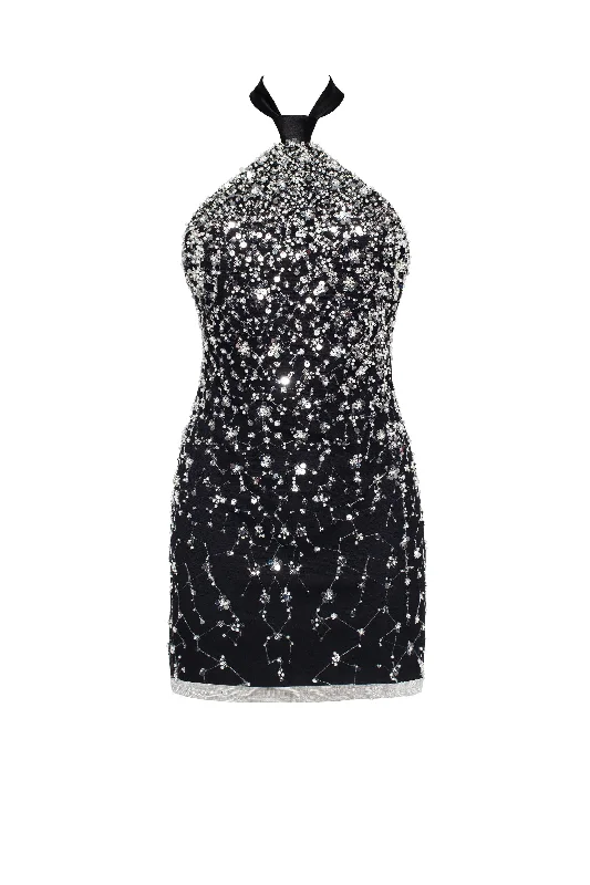 Striking halterneck crystal-embellished mini dress, Xo Xo Stylish Short-Sleeve Mini Dress Striking halterneck crystal-embellished mini dress, Xo Xo Stylish Short-Sleeve Mini Dress