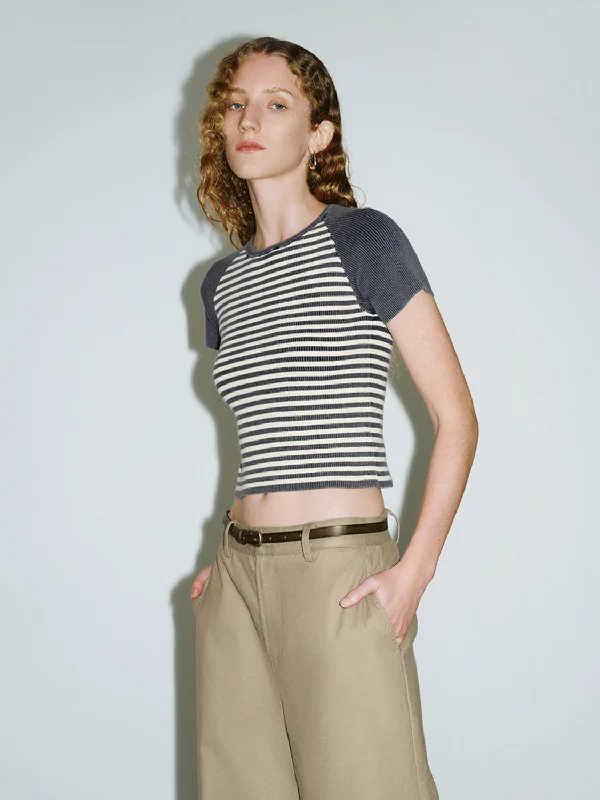 Striped Skinny Knitted T-Shirts Elegant Classic Vintage