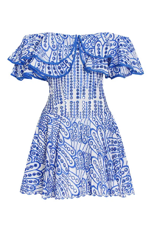 Swing Layered Ruffle Off Shoulder Broderie Anglaise Boho Chic Mini Dress Fashionable Boho-Chic Mini Dress Swing Layered Ruffle Off Shoulder Broderie Anglaise Boho Chic Mini Dress Fashionable Boho-Chic Mini Dress