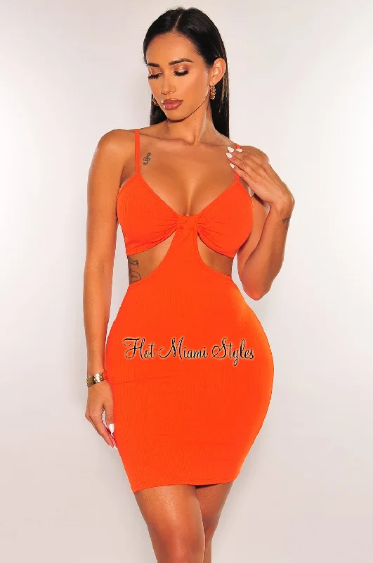 Tangerine Ribbed Spaghetti Straps Knotted Cut Out Mini Dress Fashionable Boho-Chic Mini Dress Tangerine Ribbed Spaghetti Straps Knotted Cut Out Mini Dress Fashionable Boho-Chic Mini Dress