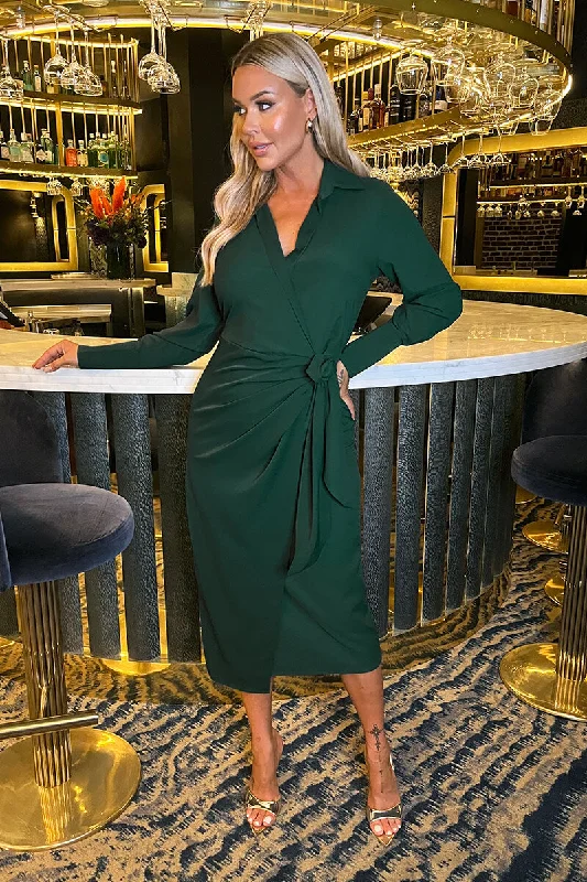 Teal Side Tie Waist Wrap Midi Dress Stylish Animal Print Midi Dress