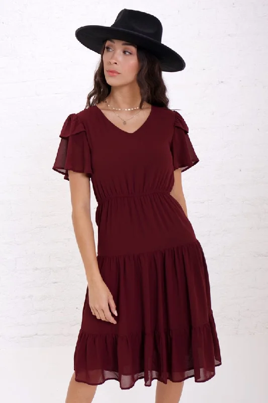 The Amara Midi Dress with TieRed Skirt Trendy Fit-and-Flare Midi Dress