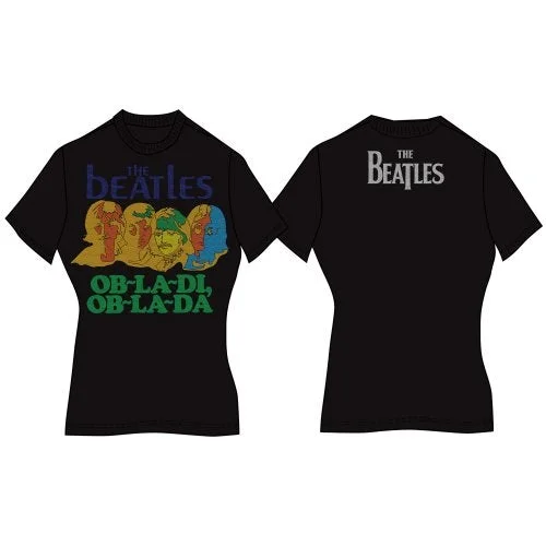 The Beatles Ladies Premium T-Shirt: Ob-La-Di (Back Print) Knit Fabric Woven Fabric Fleece Fabric