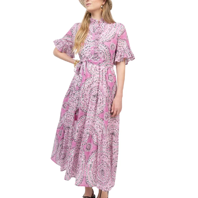 Tiered and Ruffled Midi Dress Fashionable High-Neck Midi Dress