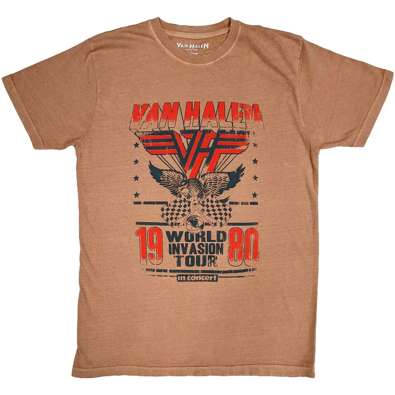 Van Halen | Official Band T-Shirt | World Invasion (Distressed) Hooded Caped Shawl Collar