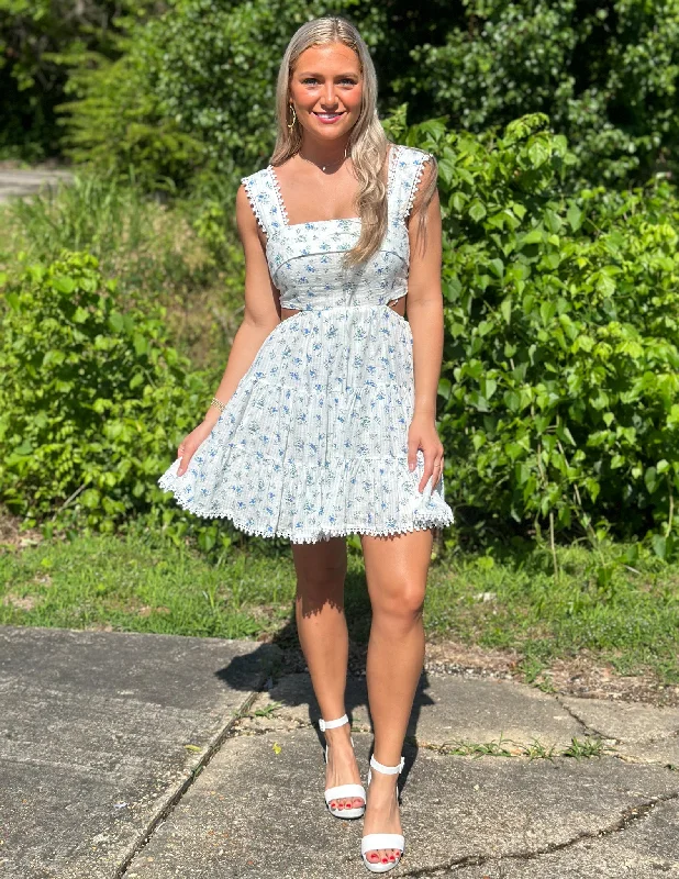 We Spend Our Lives Tiered Cut Out Mini Dress Blue Comfortable Ruffle Mini Dress