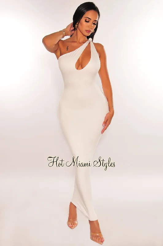 White One Shoulder Knotted Sleeveless Cut Out Midi Dress Comfortable Draped Midi Dress White One Shoulder Knotted Sleeveless Cut Out Midi Dress Comfortable Draped Midi Dress