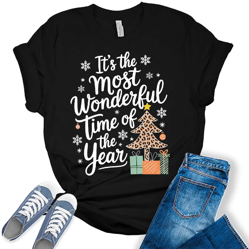 Women's Most Wonderful Time of The Year Plaid Christmas Graphic Tees Collared Crew Neck Turtle Neck Women's Most Wonderful Time of The Year Plaid Christmas Graphic Tees Collared Crew Neck Turtle Neck