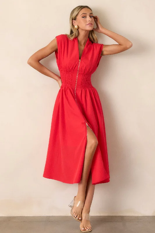 Circle Of Friends Red Midi Dress Trendy Smocked Waist Midi Dress